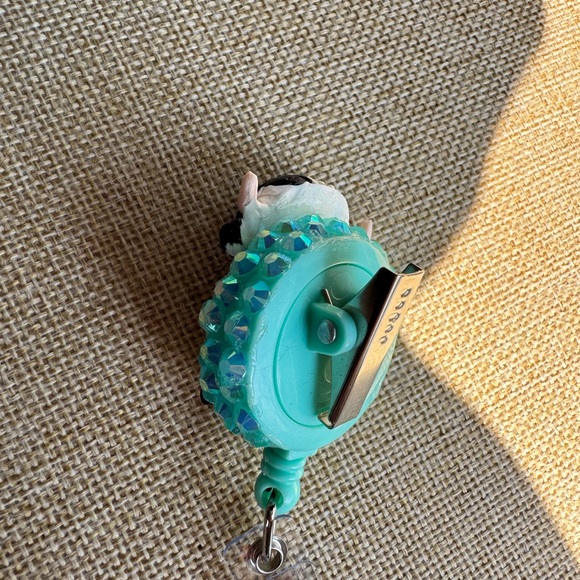 Cute Black & White Cow Badge Reel Card Holder with Teal Accent - Picture 4 of 5